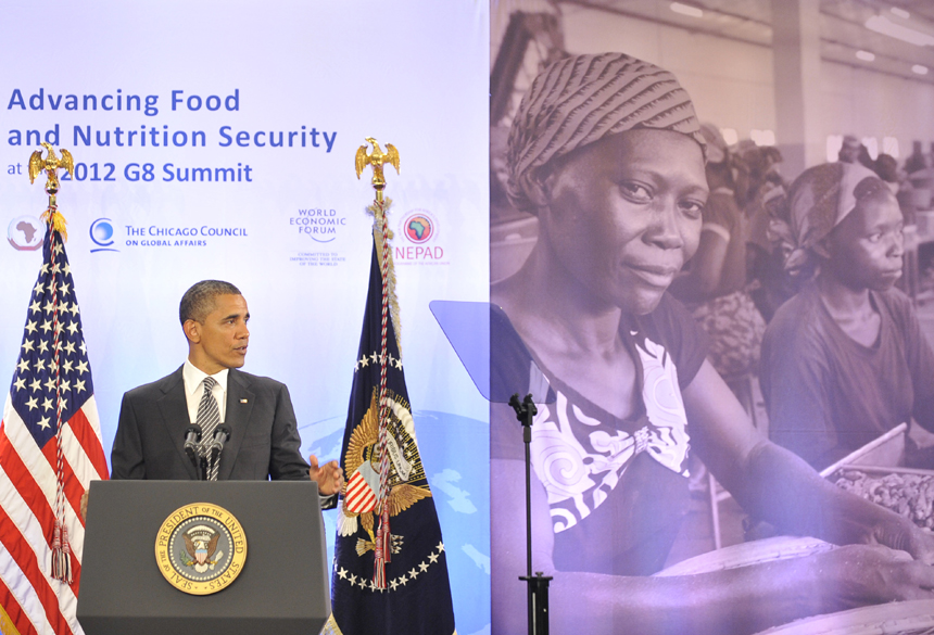 U.S. President Barack Obama delivers a speech during a symposium on Global Agriculture and Food Security in Washington D.C., capital of the United States, May 18, 2012, on the sidelines of the G8 summit.