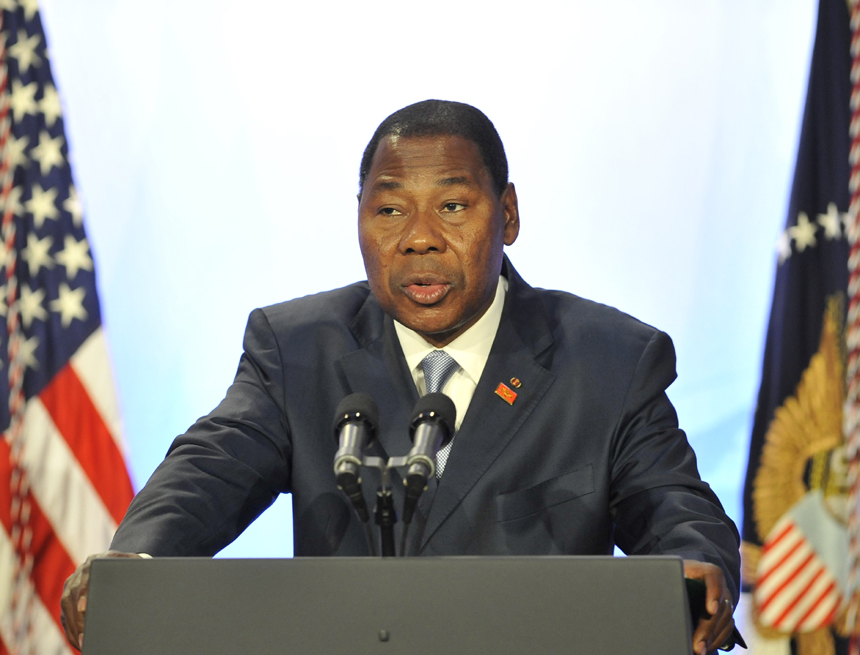 Benin President Boni Yayi addresses the symposium on Global Agriculture and Food Security in Washington D.C., capital of the United States, May 18, 2012, on the sidelines of the G8 summit.