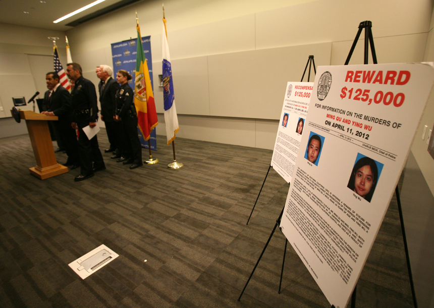 The Los Angeles Police Department announces Friday that two suspects have been arrested in the killings of two Chinese graduate students studying at the University of Southern California (USC). [Xinhua photo]