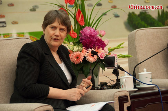 Helen Clark, UNDP Administrator on Friday afternoon says the fast growing size and significance of the corporate sector in China has encouraged the UN agency to develop the strategy as to invite more involvement from the sector as powerful tools for development. [Pierre Chen / China.org.cn]