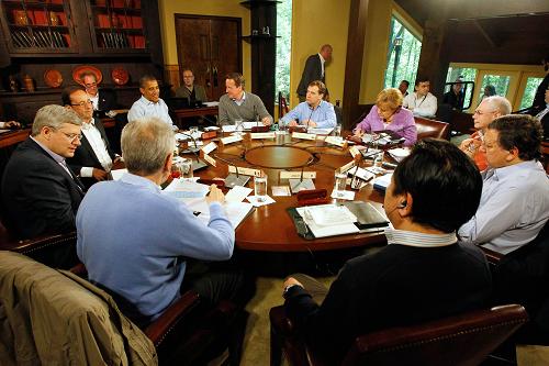 Leaders of the Group of Eight ( G8) take part in a working session of the G8 summit in Camp David, Maryland, on May 19, 2012.  [Xinhua/AFP]