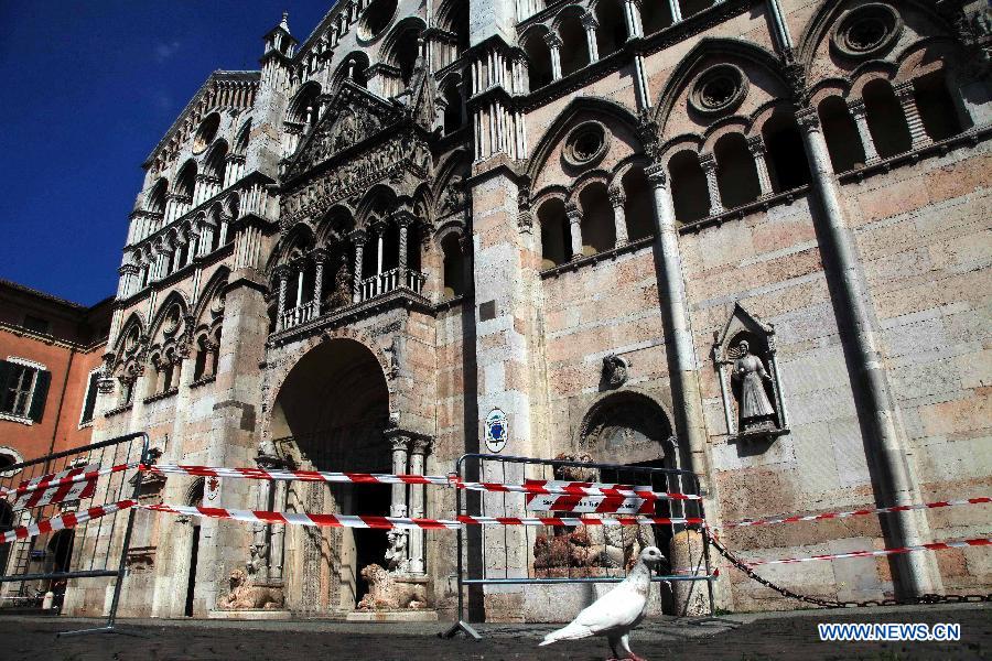 The Cattedrale is shut down for protection in the historical city of Ferrara, 68 kilometers northeast to the epicenter of the earthquake in northern Italy, on May 30, 2012. 