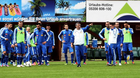 The Greek soccer team prepares for the upcoming European Cup on May 23, 2012. 