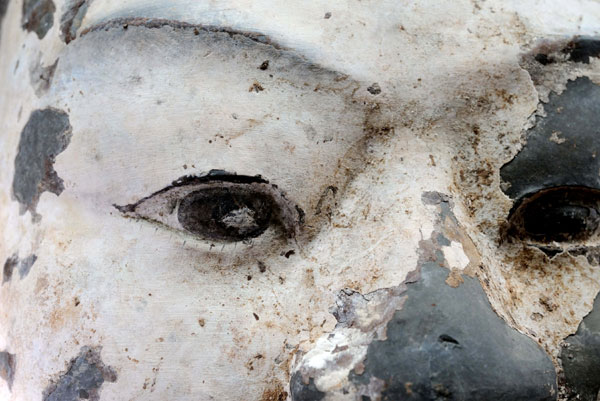 Details of the eyes of a colored terracotta warrior