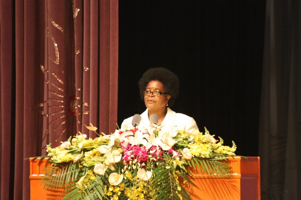 Pendukeni IIVULA-ITHANA, Secretary General of the SWAPO Party of Namibia, delivers a speech at the Second China-Africa Young Leaders' Forum which opened in Beijing, June 18, 2012.[Guo Jiali/China.org.cn]