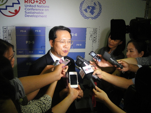 Assistant Foreign Minister Ma Zhaoxu speaks about the final outcome document of the Rio+20 UN Conference on Sustainable Development in Rio de Janeiro on June 19. [By Zhou Jianxiong] 