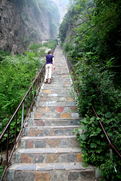 Stairs disappear into the perspective at Mount Langya. [CRIENGLISH.com/ William Wang]