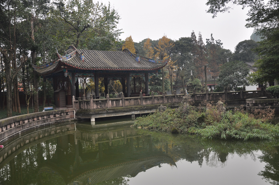 The Baoguang Temple is located in Xindu district 18 km north of Chengdu, China's Sichuan province. It was founded during the Tang Dynasty. The temples has a number of halls, including the Qing-era Arhat Hall, containing 500 two meter high clay figurines of Arhats. [China.org.cn /by Chen Xiangzhao]