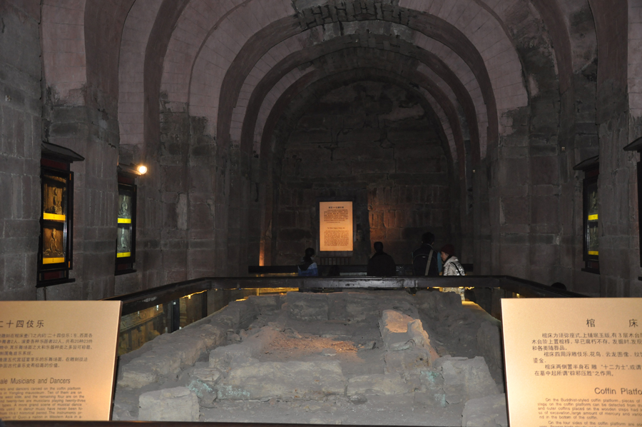 Located in the western suburb of Chengdu City in Sichuan Province, the tomb of Wang Jian, also known as Yongling Mausoleum belonged to Wang Jian, who established his own kingdom in the south - the Shu Kingdom (907-925)- in the year 907. During his 11-year reign, he lifted his kingdom to become one of the most powerful and richest in the south.