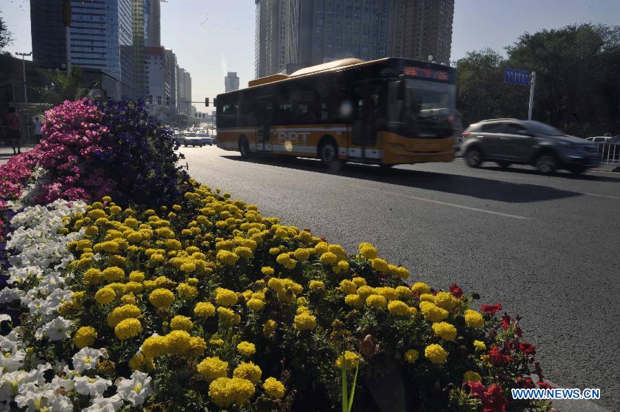 Vehicles run on a main road in Urumqi, capital of northwest China's Xinjiang Uygur Autonomous Region, July 2, 2012