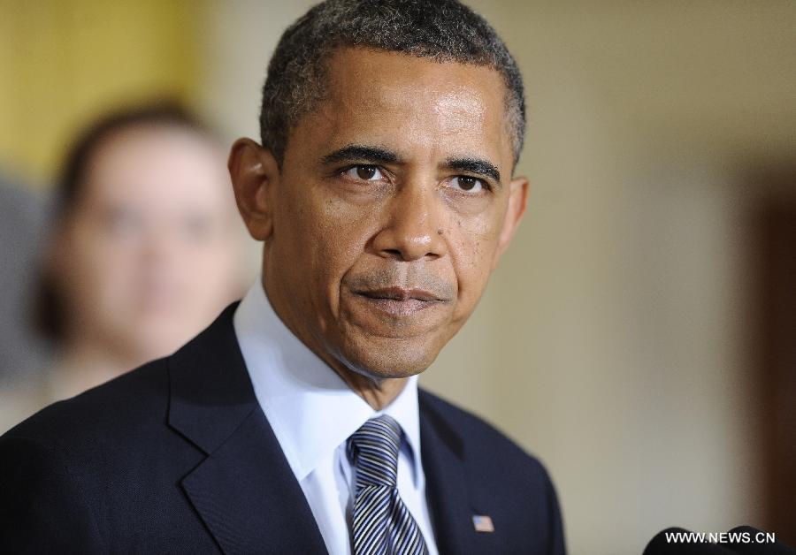 U.S. President Barack Obama delivers a speech on middle-class tax cuts at the White House in Washington D.C., capital of the United States, July 9, 2012. Obama called on Congress Monday to pass a one-year extension of the Bush-era tax cuts for Americans earning less than 250,000 a year, renewing tax debate and drawing battle lines with the Republicans. (Xinhua/Zhang Jun) 