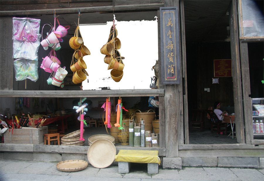 A grocery store sells hand-made bamboo products. [CnDG by Jiao Meng]