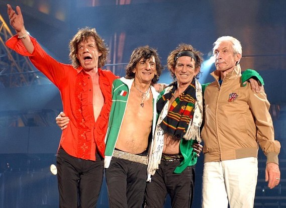 Mick and his fellow bandmates Ronnie Wood, Keith Richards and Charlie Watts are in the party mood. [Agencies] 
