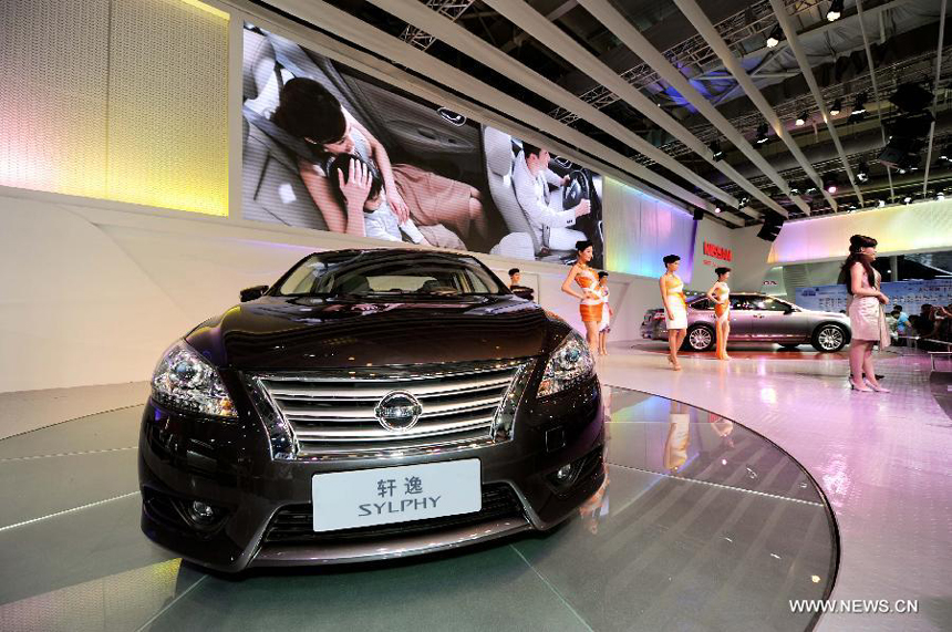 A new Nissan Sylphy is displayed at the 9th China (Changchun) International Automobile Expo in Changchun, capital of northeast China's Jilin Province, July 16, 2012. The expo, which kicked off on Friday, will last until July 22.