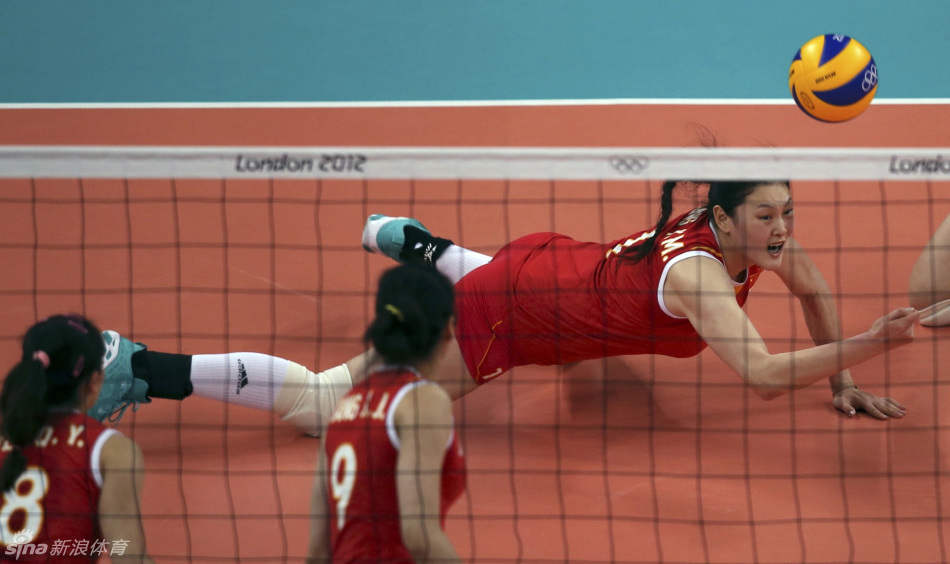 Wang Yimei of China saves the ball. 