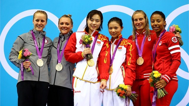  He Zi and Wu Minxia of China (center) on the podium.