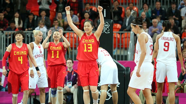  Li Shanshan and Ma Zengyu of China are all smiles after defeating Croatia 83-58 in the women's preliminary round on Day 3.