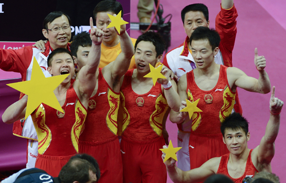 Chinese men's gymnasts rebounded from their dismal performance in the qualifying to claim their second straight Olympic team title. Their score of 275.997 points was more than four points ahead of favorites Japan.