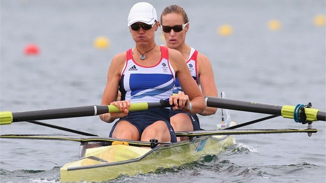 Heather Stanning and Helen Glover compete in the women's Pair final on Day 5 of the London 2012 Olympic Games. 