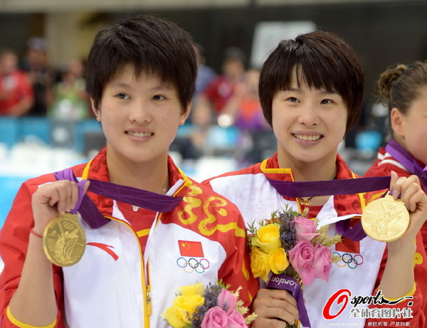 The duo of Chen Ruolin and Wang Hao won China's third diving gold medal in three events with a stylish victory in the women's 10-meter synchronized platform final in London Olympic Games on Tuesday.