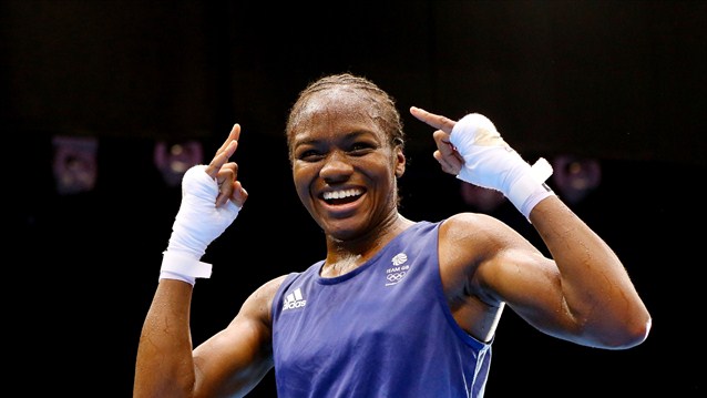 Nicola Adams celebrates winning the gold medal in the women's Fly Weight final on Day 13 at London 2012.