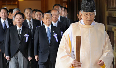 Two Japanese cabinet ministers visited the Yasukuni shrine on Wednesday. 