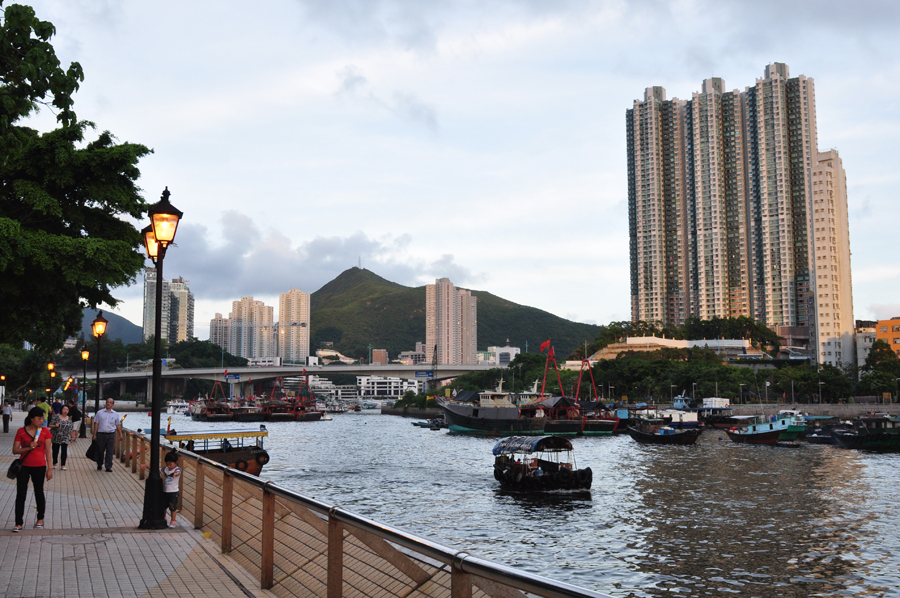 Aberdeen harbor is located on one of the southern tips of Hong Kong Island. It provides shelter for fishing boasts during storms.