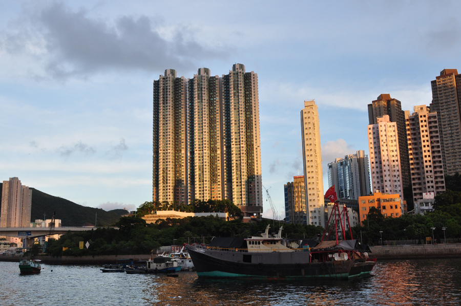 Aberdeen harbor is located on one of the southern tips of Hong Kong Island. It provides shelter for fishing boasts during storms.