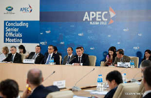 Participants attend the APEC senior officials meeting in Vladivostok, Russia, on Sept. 2, 2012. The 2012 Asia-Pacific Economic Cooperation forum (APEC) opened on Sunday with its usual senior officials' meeting aimed at identifying issues for further discussion.