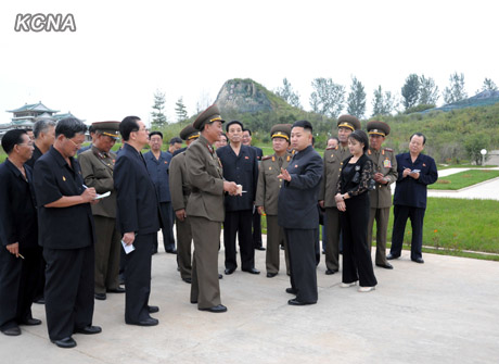 North Korea's top leader Kim Jong Un and his wife Ri Sol Ju inspect the Pyongyang Folk Park nearing its completion, according to the country's official news agency KCNA's report on Sept. 10. [KCNA] 
