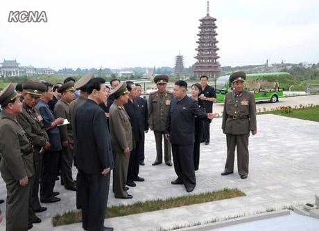 North Korea's top leader Kim Jong Un and his wife Ri Sol Ju inspect the Pyongyang Folk Park nearing its completion, according to the country's official news agency KCNA's report on Sept. 10. [KCNA] 