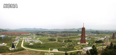 North Korea's top leader Kim Jong Un and his wife Ri Sol Ju inspect the Pyongyang Folk Park nearing its completion, according to the country's official news agency KCNA's report on Sept. 10. [KCNA] 