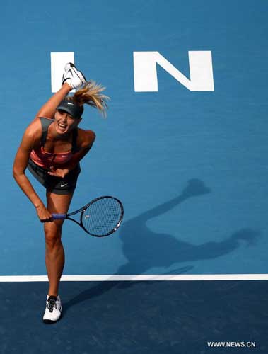 Maria Sharapova of Russia serves the ball during the women's singles 3rd round match against Polona Hercog of Slovenia at the China Open tennis tournament in Beijing, China, on Oct. 4, 2012. Sharapova won 2-0. [Xinhua]