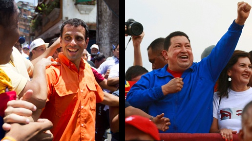 Venezuela's incumbent president, Hugo Chavez(R) has voted in the country’s presidential election. His latest challenger is opposition governor Henrique Capriles.