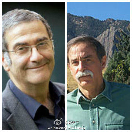 Serge Haroche from France (L) and David J. Wineland from the United States on Tuesday won the 2012 Nobel Prize in Physics for their work on interaction between light and matter. [Sina Weibo]