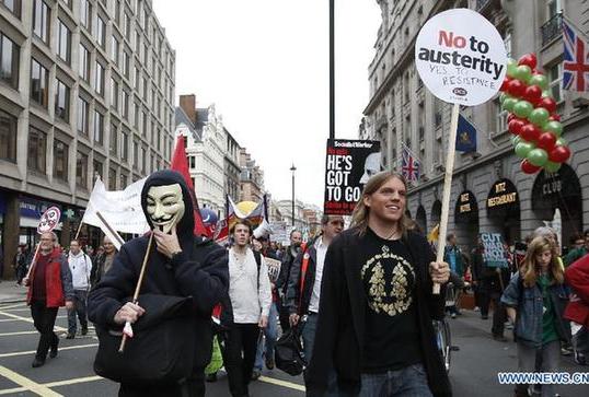 Anti-austerity marches take place in London. [Xinhua] 