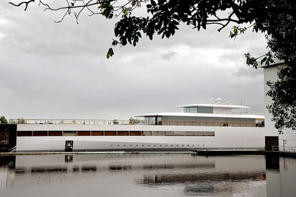 The luxury motor yacht commissioned by late Apple founder Steve Jobs is docked at the De Vries shipyard in Aalsmeer, the Netherlands. 