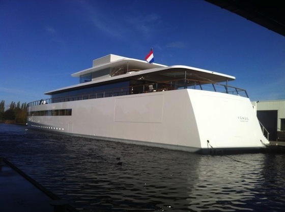 The luxury motor yacht commissioned by late Apple founder Steve Jobs is docked at the De Vries shipyard in Aalsmeer, the Netherlands. 