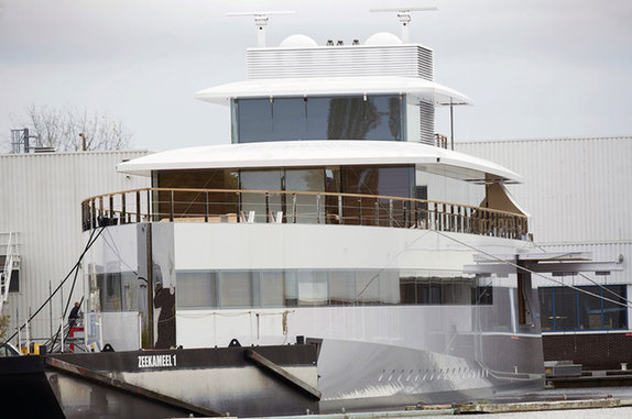 The luxury motor yacht commissioned by late Apple founder Steve Jobs is docked at the De Vries shipyard in Aalsmeer, the Netherlands.