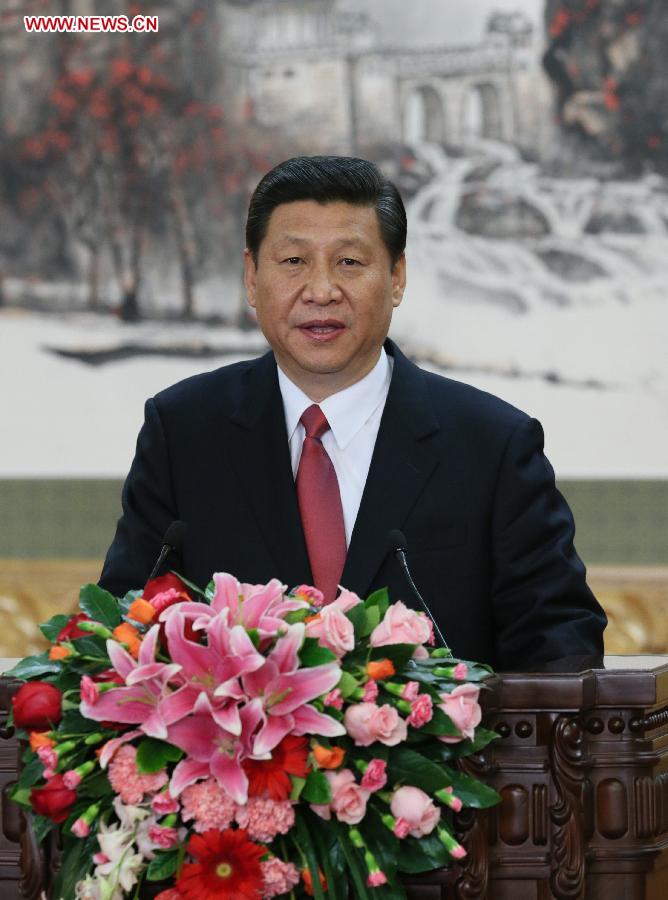 Xi Jinping, general secretary of the Central Committee of the Communist Party of China (CPC), speaks at the press conference at the Great Hall of the People in Beijing, capital of China, Nov. 15, 2012. Xi led the newly elected members of the Standing Committee of the 18th CPC Central Committee Political Bureau to meet the press here on Thursday. (Xinhua/Ju Peng)