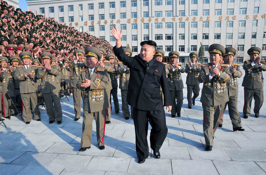 This photo provided by KCNA on Nov. 21, 2012 shows Kim Jong Un (Front), top leader of the Democratic People&apos;s Republic of Korea (DPRK), visits the Ministry of State Security, on Nov. 20, 2012.