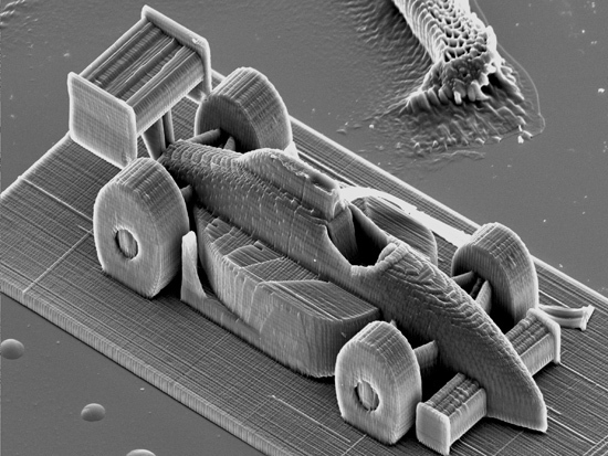 3D printing of a microscopic race car [TU Vienna]