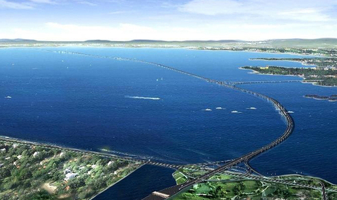Aerial view of Jiaozhou Bay in Qingdao