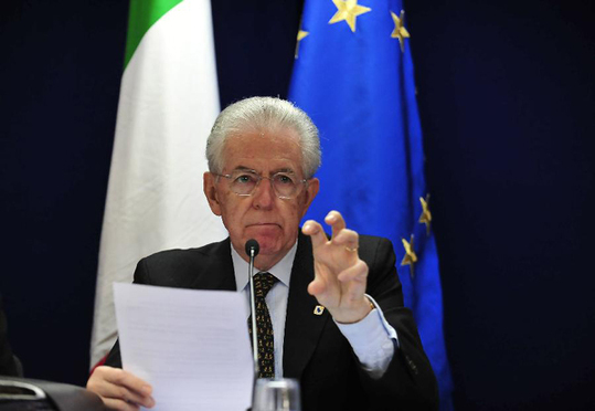 Photo taken on Dec. 14, 2012 shows Italian Prime Minister Mario Monti gestures during a press conference of the European Union Summit in Brussels, capital of Belgium. Italian Prime Minister Mario Monti resigned Friday after parliament gave final approval to the 2013 budget law. [Xinhua]