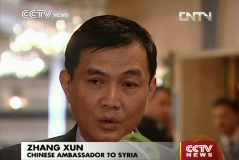 The Chinese ambassador to Syria Zhang Xun meet s Wednesday with the visiting UN-AU joint envoy Lakhdar Brahimi. 