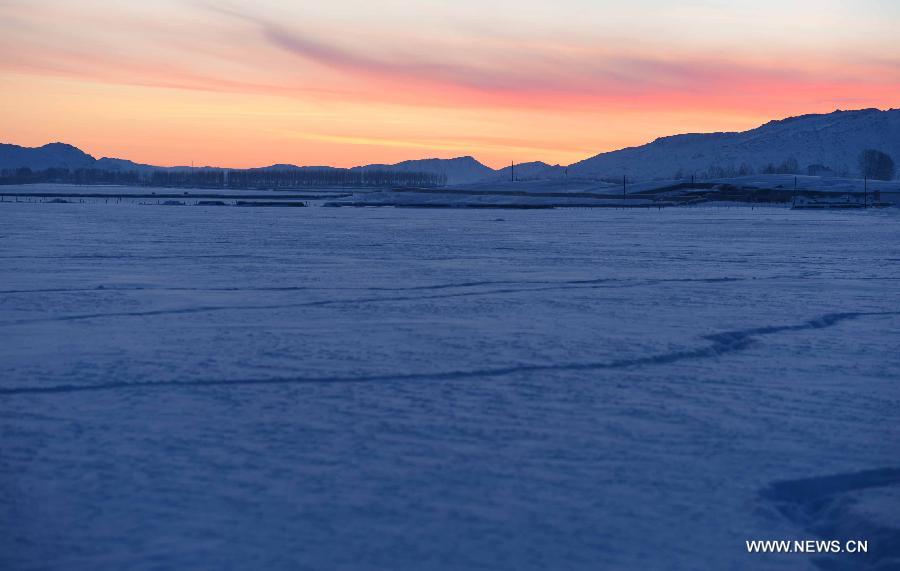 Photo taken on Jan. 8, 2013 shows the beautiful snow scenery of Qagan Gol Town in Qinghe County, northwest China's Xinjiang Uygur Autonomous Region.