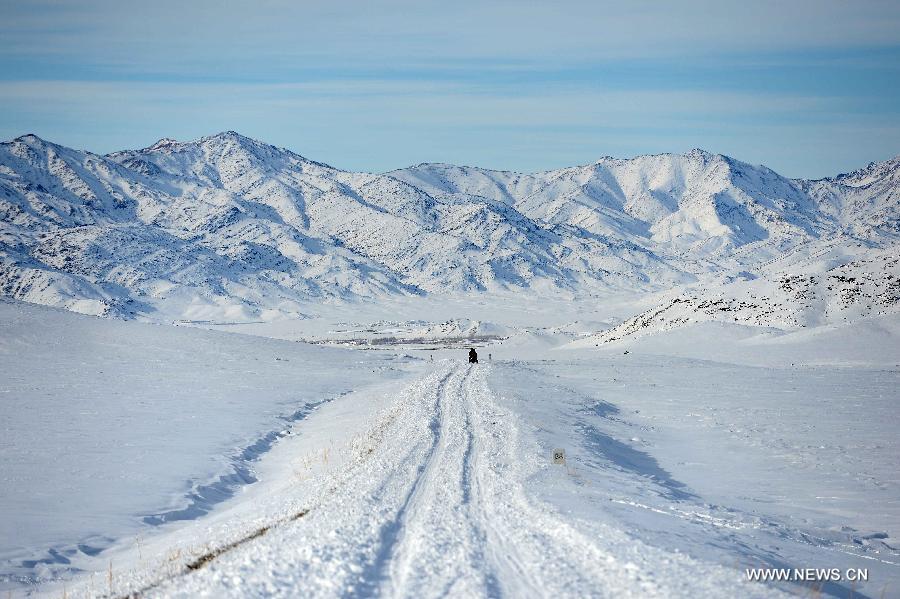 Photo taken on Jan. 8, 2013 shows the beautiful snow scenery of Qagan Gol Town in Qinghe County, northwest China's Xinjiang Uygur Autonomous Region.