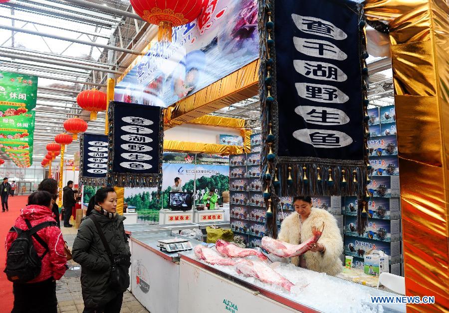 People walk around in the exhibition area during the 4th Jilin Agricultural Expo for Winter in Changchun, capital of northeast China's Jilin Province, Jan. 16, 2013. 