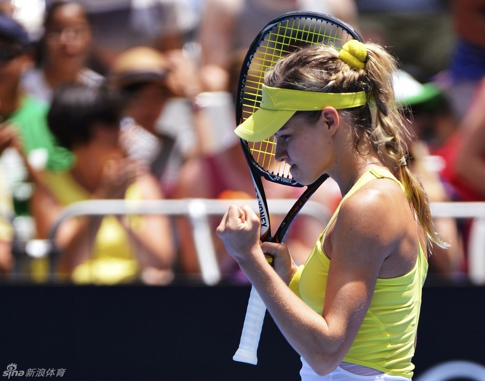 Kirilenko celebrates her victory against Peng Shuai during the second round women's singles of 2013 Australian Open on Jan.16, 2013.