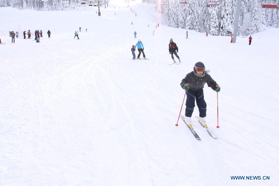 Visitors and skiers enjoys skiing at Mountain Jahorina near Sarajevo, Bosnia-Herzegovina, on Jan. 19, 2013. 